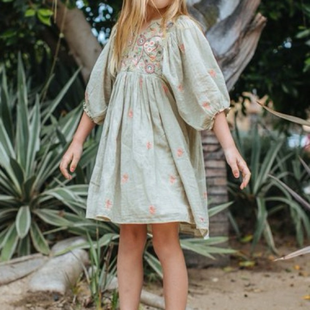 Pink Chicken Girls Embroidered Boho Dress – Size 7 #0083